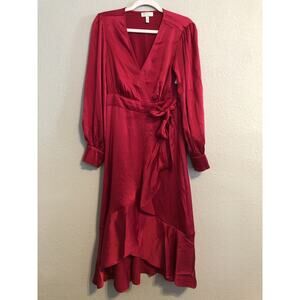 Sofía Jeans Womens Dress M Faux Wrap Ruffle Trim Mid Calf Length Barbie Romantic